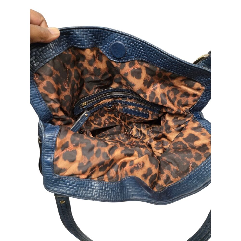 B. Makowsky Genuine Leather Slouch Hobo Shouder Bag And Card Case Textured Blue - Picture 8 of 13